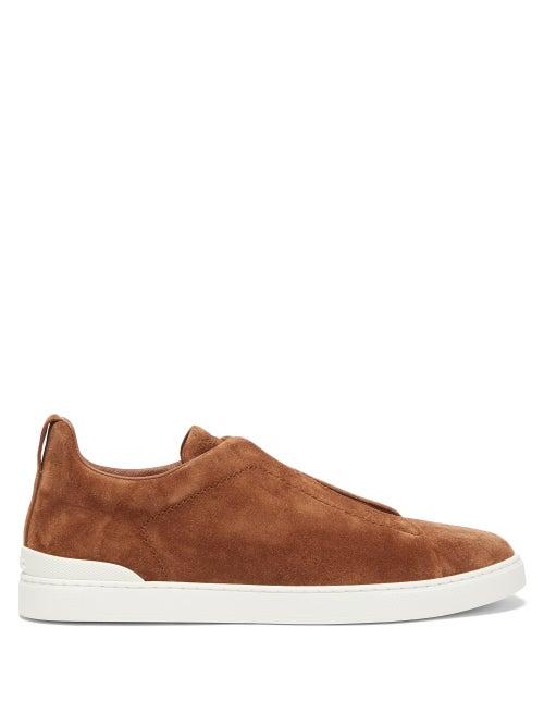 Ermenegildo Zegna - Triple Stitch Suede Trainers - Mens - Brown