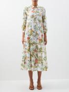 Erdem - Vacation Patmos Floral-print Tiered Cotton Dress - Womens - White Multi