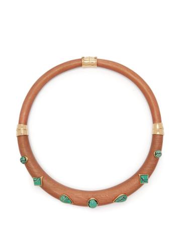 Matchesfashion.com Aurlie Bidermann - Wood And Turquoise Stone Necklace - Womens - Blue