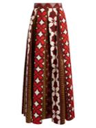 Valentino Cuban Flower-print Pleated Panama Skirt