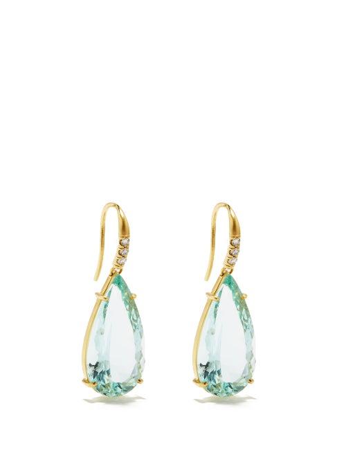 Irene Neuwirth - Diamond, Aquamarine & 18kt Gold Drop Earrings - Womens - Blue