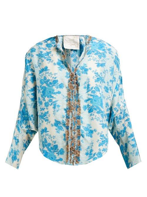 Matchesfashion.com By Walid - Iris Floral Print Silk Jacket - Womens - Blue Multi