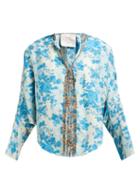 Matchesfashion.com By Walid - Iris Floral Print Silk Jacket - Womens - Blue Multi