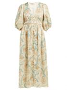 Matchesfashion.com Zimmermann - Veneto Floral Print Linen Dress - Womens - Cream
