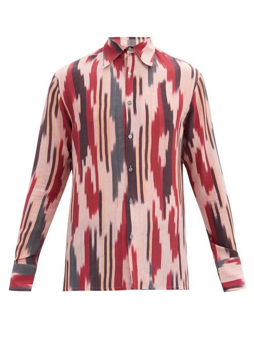 Matchesfashion.com 73 London - Ikat-stripe Silk-crepe De Chine Shirt - Mens - Red Multi