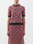 Gucci - Gg-jacquard Short-sleeved Wool Sweater - Womens - Black White Red