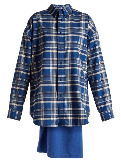 Matchesfashion.com Balenciaga - Sweatshirt Detail Checked Cotton Shirt - Womens - Blue Multi