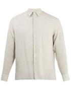 Matchesfashion.com Giorgio Armani - Point Collar Linen Shirt - Mens - Light Brown