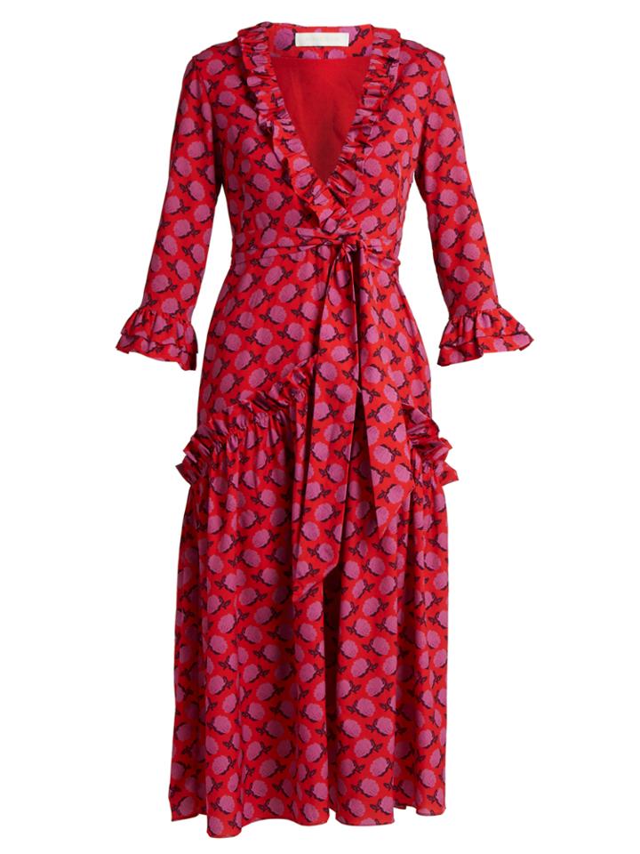 Borgo De Nor Ines Rose-print Ruffle-trimmed Crepe Dress