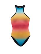 The Attico - Ombr High-neck Swimsuit - Womens - Multi