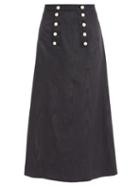 Matchesfashion.com Batsheva - Suffrage Faux-pearl Button Moir Midi Skirt - Womens - Black