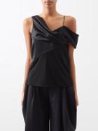 Loewe - Asymmetric Draped Satin Top - Womens - Black