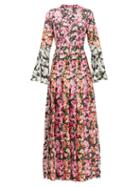 Matchesfashion.com Mary Katrantzou - Desmine Pleated Floral-print Twill Maxi Dress - Womens - Pink Multi
