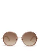 Matchesfashion.com Jimmy Choo - Andie Glitter Round Frame Sunglasses - Womens - Ivory