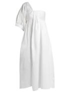 Matchesfashion.com Teija - One Shoulder Pleated Cotton Poplin Midi Dress - Womens - White