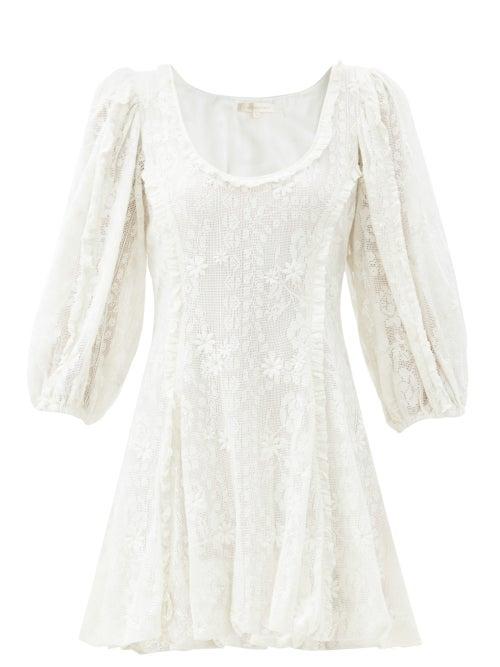 Matchesfashion.com Loveshackfancy - Hampton Scoop-neck Cotton-lace Mini Dress - Womens - White