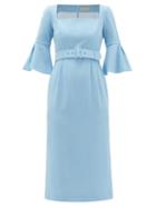 Matchesfashion.com Beulah - Camellia Belted Wool-crepe Dress - Womens - Light Blue
