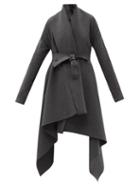 Matchesfashion.com Norma Kamali - Uneven Blanket Belted Cotton-blend Coat - Womens - Dark Grey