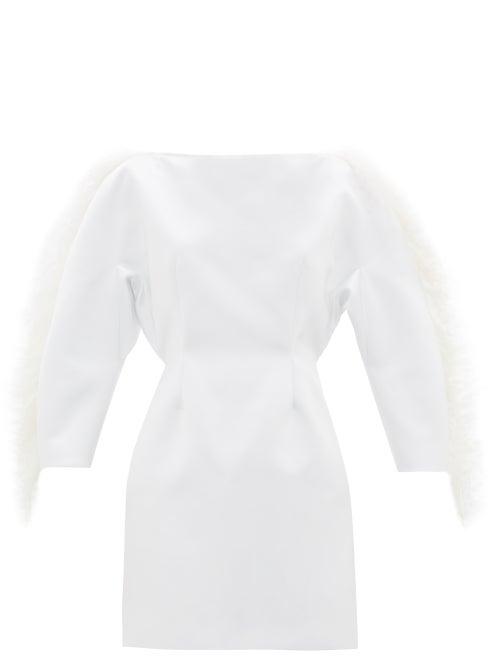 Matchesfashion.com Christopher Kane - Feather-trimmed Duchess-satin Mini Dress - Womens - White