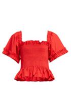 Matchesfashion.com Molly Goddard - Sydney Ruffle Trimmed Smocked Cotton Top - Womens - Red
