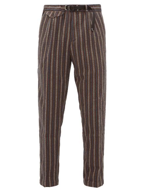 Matchesfashion.com White Sand - Striped Cotton Blend Seersucker Trousers - Mens - Brown Multi