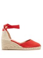 Matchesfashion.com Castaer - Carina Canvas Ankle Tie Wedge Espadrilles - Womens - Red