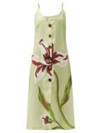 Matchesfashion.com Cala De La Cruz - Luisa Floral-print Linen Midi Dress - Womens - Green Multi