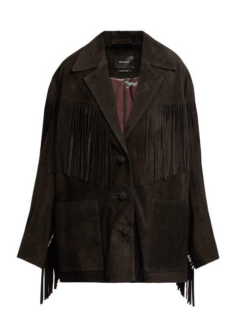 Matchesfashion.com Isabel Marant - Daya Fringe Trimmed Suede Jacket - Womens - Black