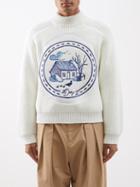 S.s. Daley - Cottage-embroidered Merino Sweater - Mens - White Blue