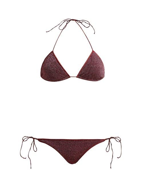 Matchesfashion.com Oseree - Lumire Metallic Triangle Bikini - Womens - Burgundy