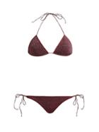 Matchesfashion.com Oseree - Lumire Metallic Triangle Bikini - Womens - Burgundy