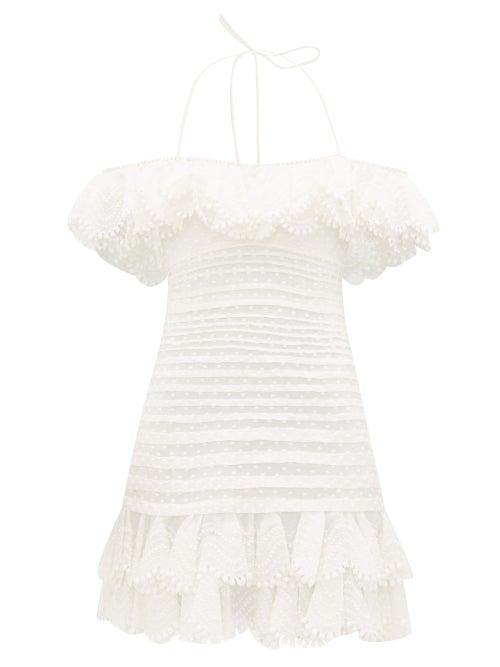 Matchesfashion.com Zimmermann - Super Eight Off-shoulder Swiss-dot Cotton Dress - Womens - Ivory