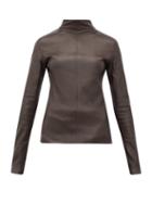 Matchesfashion.com Bottega Veneta - High-neck Leather Top - Womens - Dark Brown