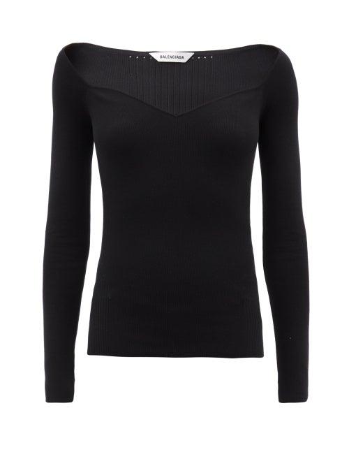 Matchesfashion.com Balenciaga - Sweetheart-neckline Ribbed-jersey Top - Womens - Black