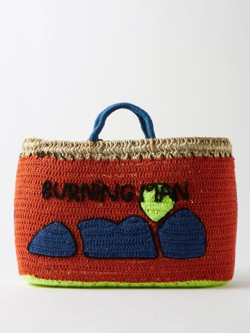 Kilometre Paris - Burning Man Appliqud Straw Basket Bag - Womens - Multi