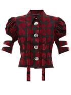 Chopova Lowena - Rad Puff-sleeve Flocked-cotton Blouse - Womens - Red Multi