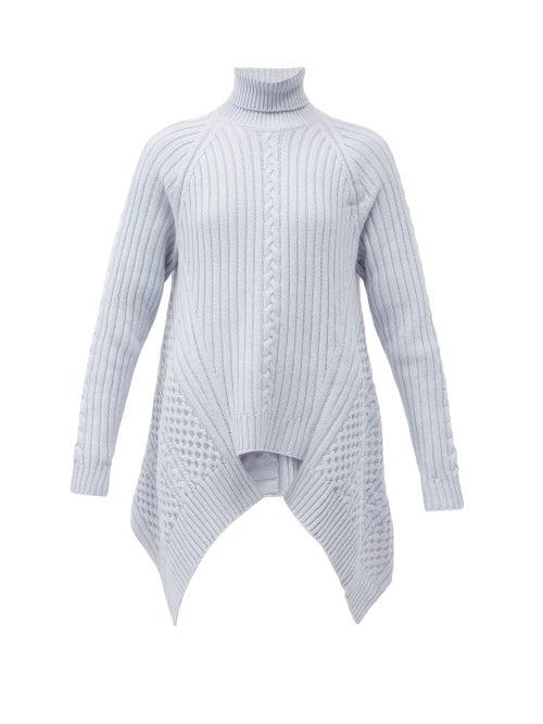 Matchesfashion.com Alexander Mcqueen - Handkerchief-hem Roll-neck Sweater - Womens - Light Blue
