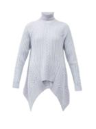 Matchesfashion.com Alexander Mcqueen - Handkerchief-hem Roll-neck Sweater - Womens - Light Blue