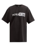Matchesfashion.com Vetements - Deconstructed Logo-print Cotton-blend T-shirt - Mens - Black
