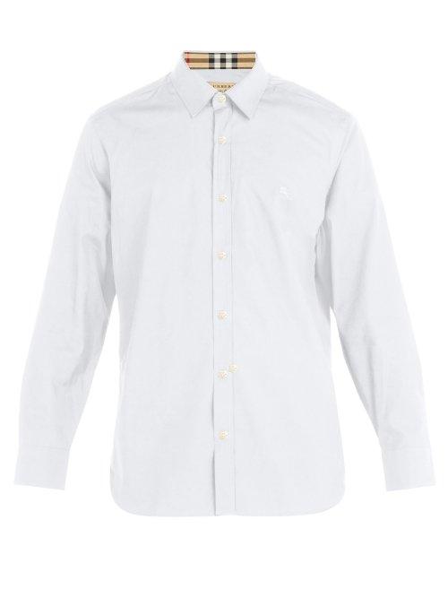 Matchesfashion.com Burberry - Logo Embroidered Cotton Blend Shirt - Mens - White