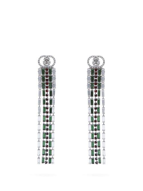 Matchesfashion.com Gucci - Tennis Crystal Embellished Brass Drop Earrings - Womens - Green