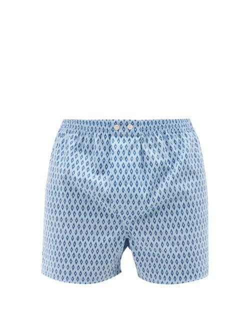 Derek Rose - Nelson Geometric-print Cotton Boxer Shorts - Mens - Blue