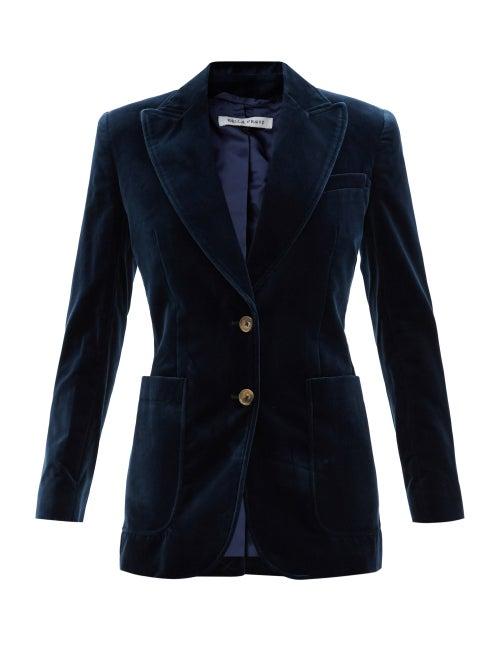 Bella Freud - St. James Peak-lapel Velvet Blazer - Womens - Dark Blue