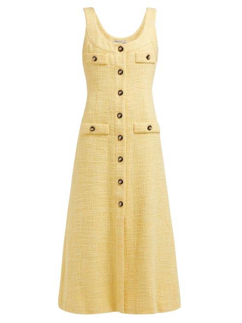 Matchesfashion.com Alessandra Rich - Buttoned Cotton Blend Tweed Dress - Womens - Yellow