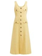 Matchesfashion.com Alessandra Rich - Buttoned Cotton Blend Tweed Dress - Womens - Yellow