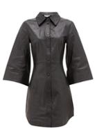 Matchesfashion.com Ganni - Flared-sleeve Leather Mini Dress - Womens - Black