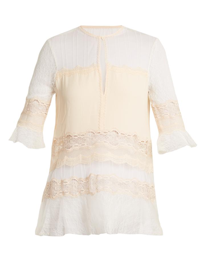 Jonathan Simkhai Lace-panel Silk-georgette Top