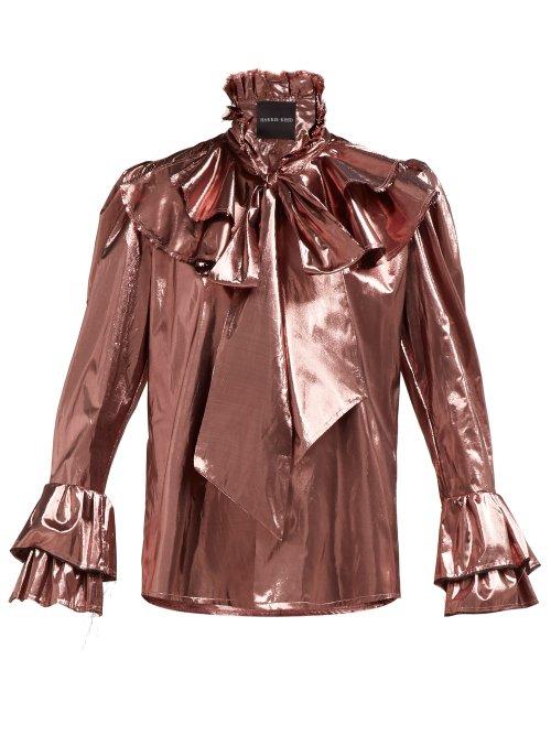 Matchesfashion.com Harris Reed - Metallic Frill Trimmed Blouse - Womens - Pink