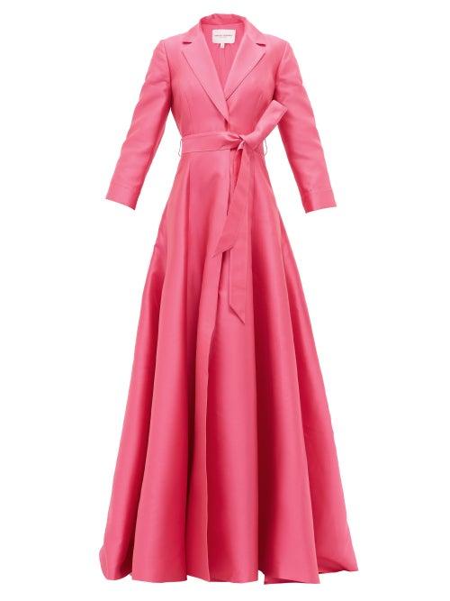 Matchesfashion.com Carolina Herrera - Notched-lapel Belted Mikado-silk Gown - Womens - Pink