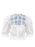 Shrimps - Kobus Crochet-collar Cotton-poplin Blouse - Womens - White Multi
